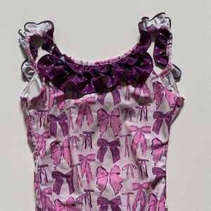 Sweethoney Purple and Pink Bow Print Ruffle Swimsuit